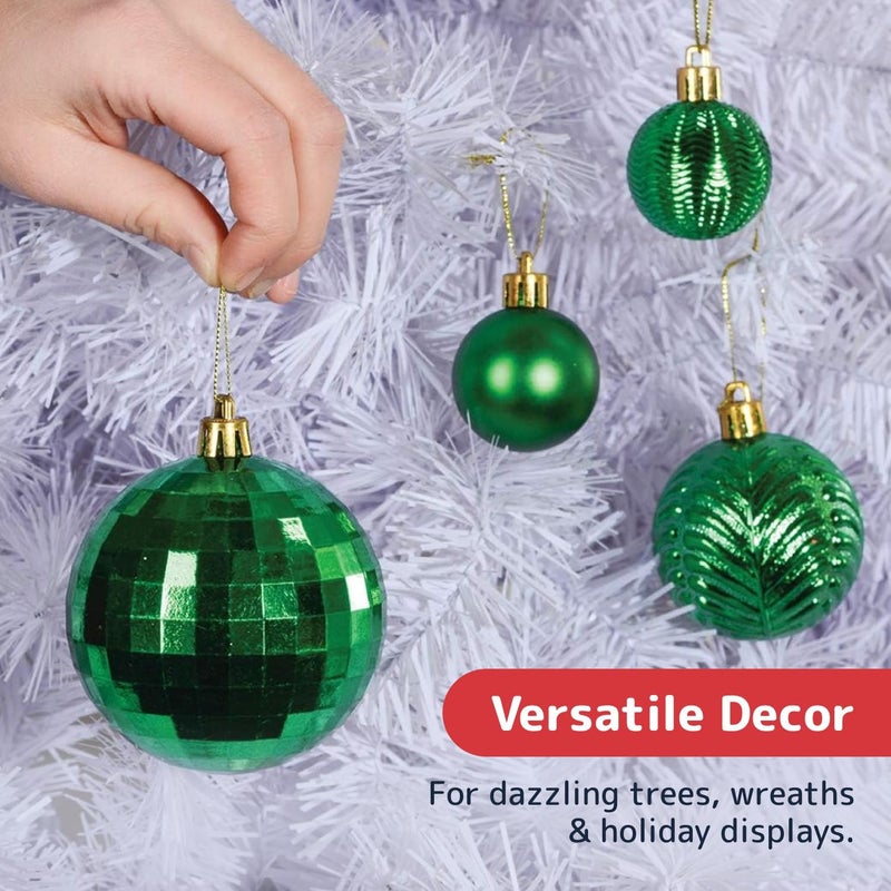 Prextex 36-Pieces Green Christmas Ornaments Set - Shatterproof, Festive Christmas Tree Balls Decorations in 3 Sizes and 6 Styles with Hanging Loops for Tree, Wreath, and Dazzling Holiday Party Decor - Image 4